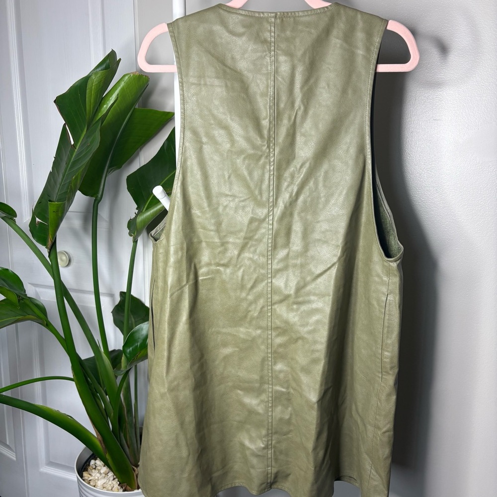 Zara Faux Leather Suede Olive Army Green Sleeveless Mini Dress with Gold Buttons - Picture 9 of 10